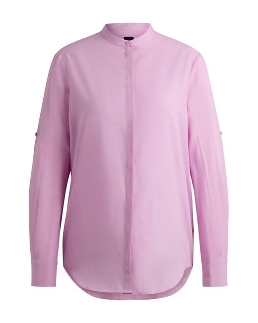 Boss Pink Regular-fit Blouse In Cotton-blend Chambray