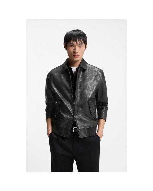 Boss Black Year Of The Horse Leather Jacket With Lasered Artwork for men