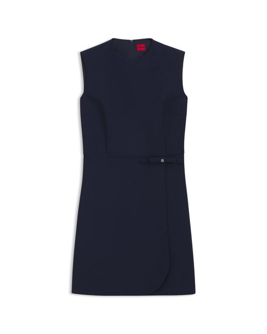 HUGO Blue A-Line Dress With Logo Bow Detail