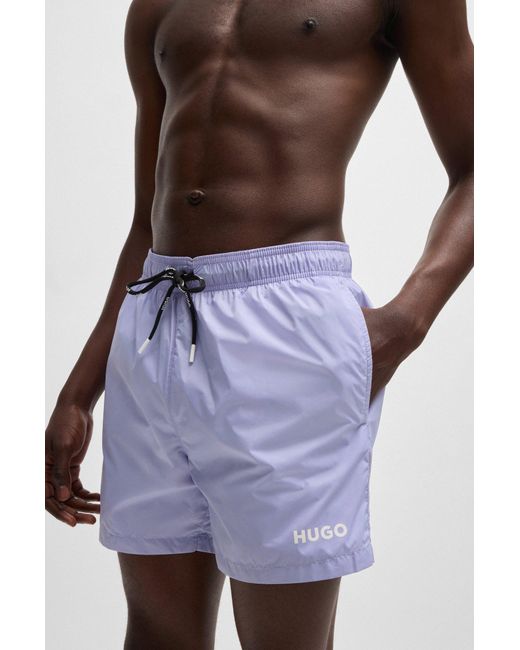 HUGO Blue Fully Lined Swim Shorts With Logo Print for men