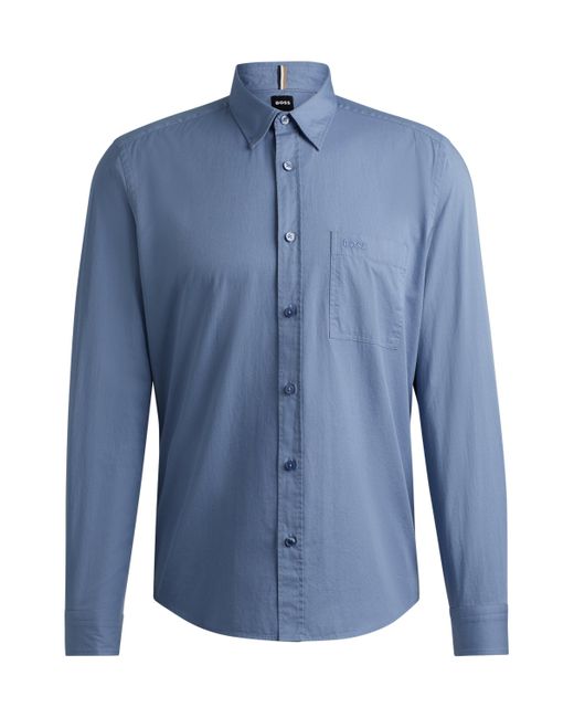 Boss Regular-fit Overhemd Van Gewassen Katoenen Twill in het Blue voor heren