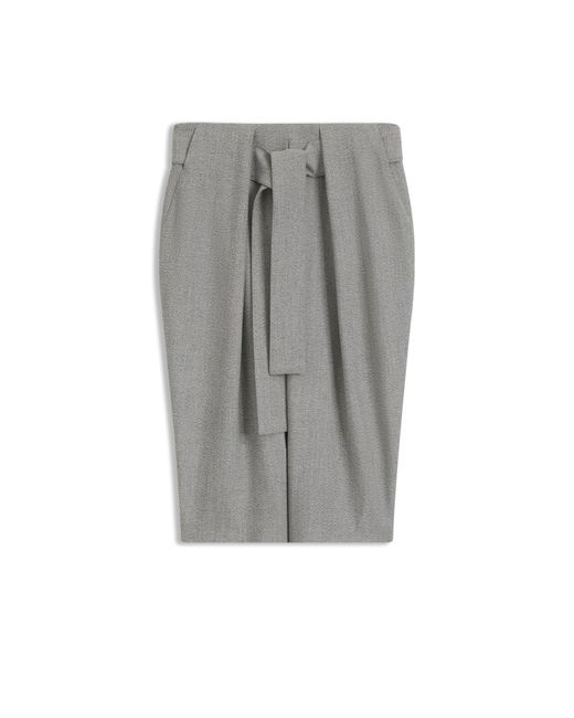 Boss Gray Pleat-Front Skirt With Belt