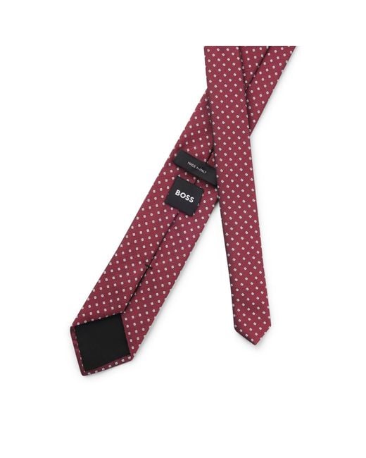 Boss Purple Silk-Blend Tie With Micro Pattern for men