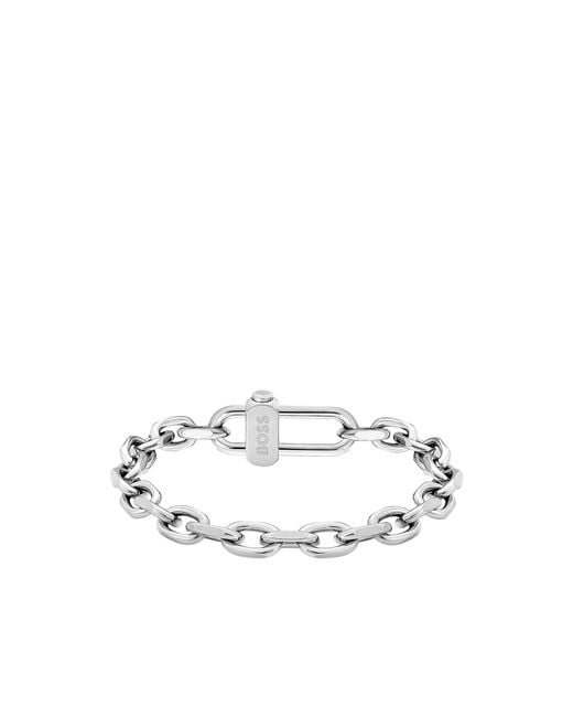 Boss White Braided Bracelet With A Magnetic Logo Clasp for men