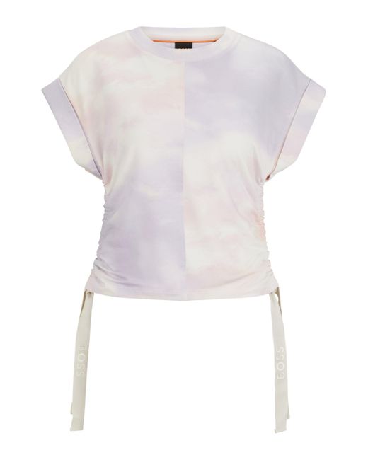 Boss Multicolor Gemustertes T-Shirt aus Stretch-Baumwolle mit Logo-Kordeln