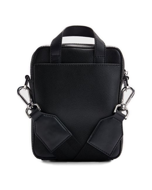 Boss Black Structured Leather Crossbody Bag With Logo Lettering for men