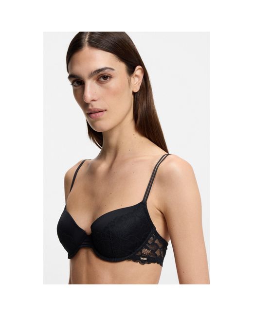 Boss Black Lace Underwire Bra With Double Straps