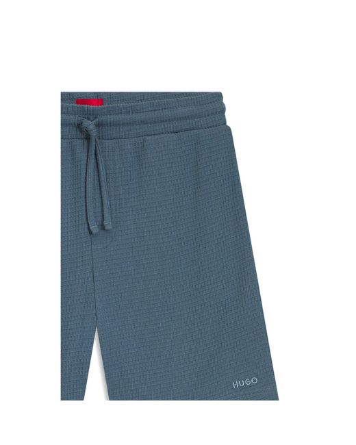 HUGO Blue Waffle-Structured Pyjama Shorts With Embroidered Logo for men