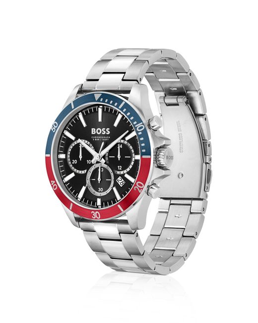 Boss Gray Link-bracelet Chronograph Watch With Two-tone Bezel for men