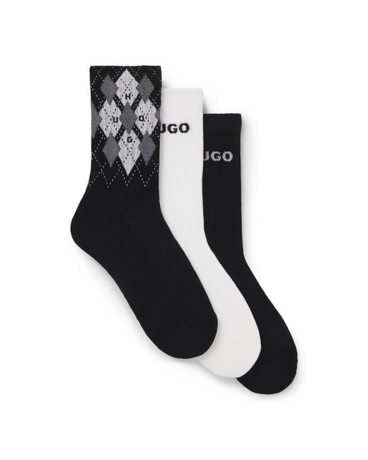 HUGO Black Three-Pack Of Short-Length Cotton-Blend Socks for men