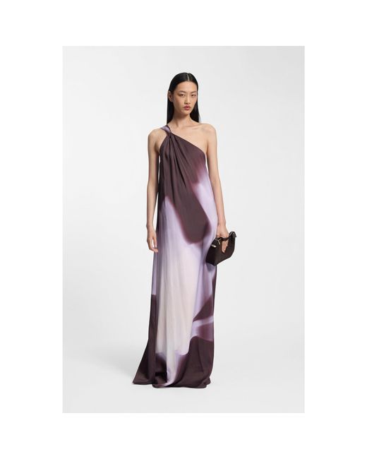 Boss Purple One-Shoulder Dress With Floral Print