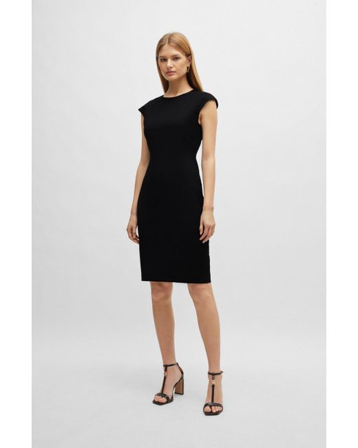 Boss Black Slim-fit Dress In Virgin Wool With Cap Sleeves