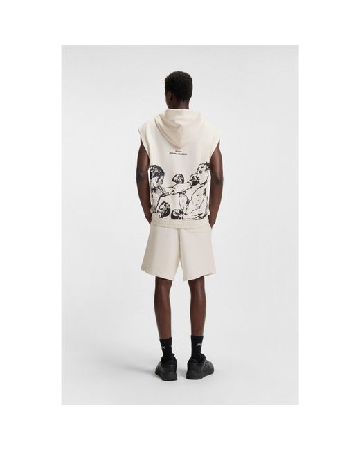 HUGO White Sleeveless Hoodie With Boxing Artwork for men