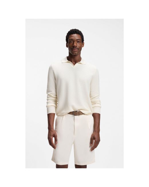 Boss Natural Knitted-Cotton Sweater With Johnny Collar for men