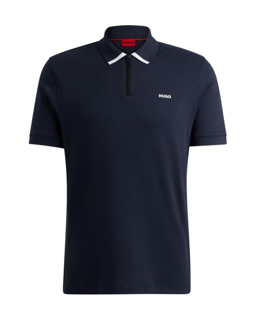 HUGO Poloshirt aus Baumwoll-Piqué mit Kontrast-Logo in Blue für Herren