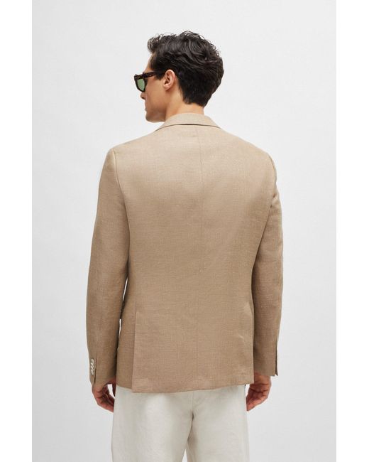 Boss Natural Slim-fit Jacket In Patterned Virgin Wool And Linen for men