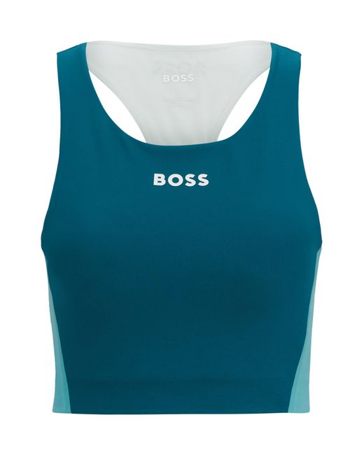 Boss Blue Colour-block Racer-back Top With Logo Details