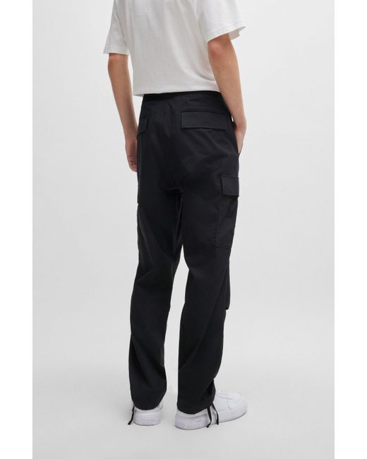 HUGO Black Relaxed-fit Cargo Trousers In Structured Cotton for men