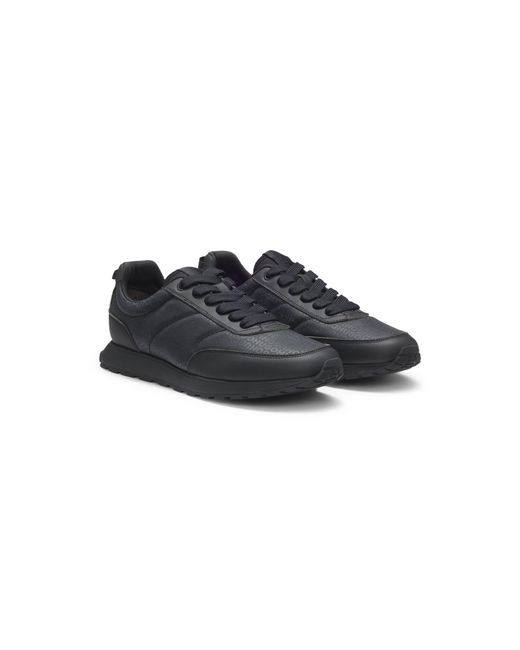 HUGO Black Low-Top Trainers With Monogrammed Uppers for men