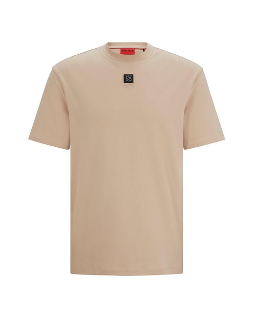 HUGO Natural Interlock-cotton Regular-fit T-shirt With Stacked Logo for men
