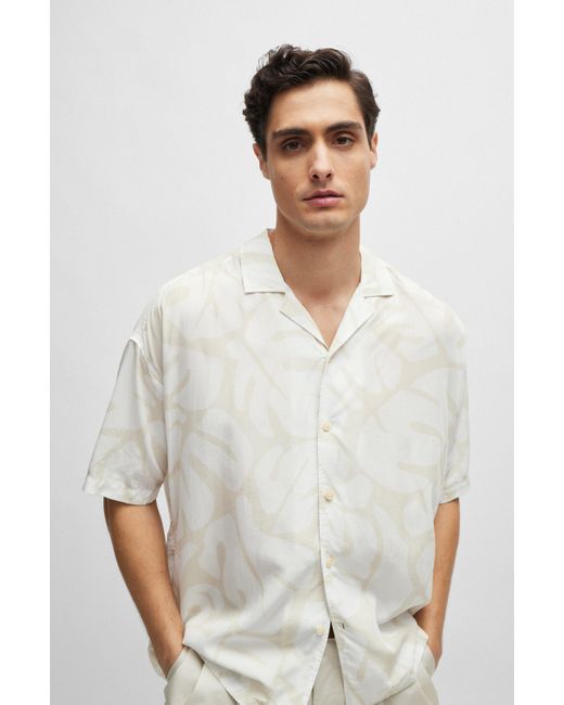 Boss White Relaxed-fit Shirt In Seasonal Print With Camp Collar for men