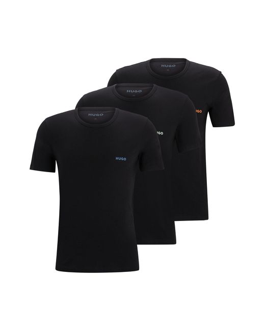 HUGO Black Triple-pack Of Cotton Underwear T-shirts With Logo Print for men