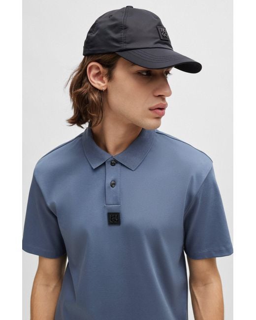 HUGO Blue Interlock-cotton Polo Shirt With Stacked Logo for men