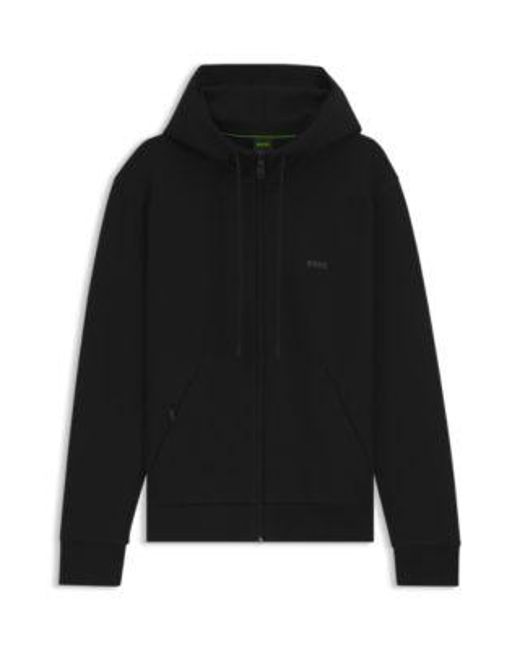 Sweat à capuche zippé en coton stretch à logo imprimé Boss pour homme en coloris Black