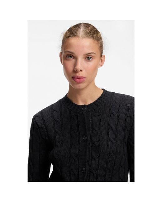 HUGO Black Cable-Knit Cardigan With Buttoned Closure