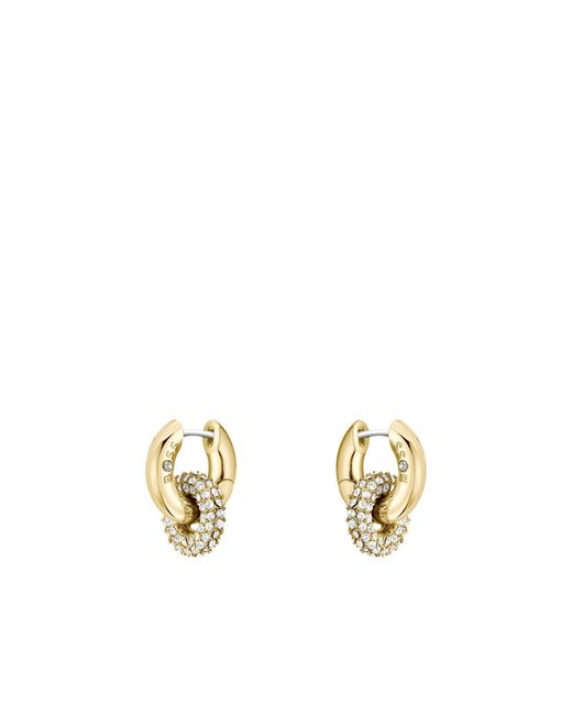 Boss Metallic Tone Earrings With Intertwining Hoops And Pavé Crystals
