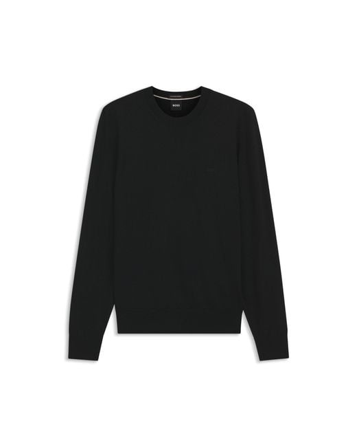 Boss Black Merino-Wool Sweater With Logo Embroidery for men