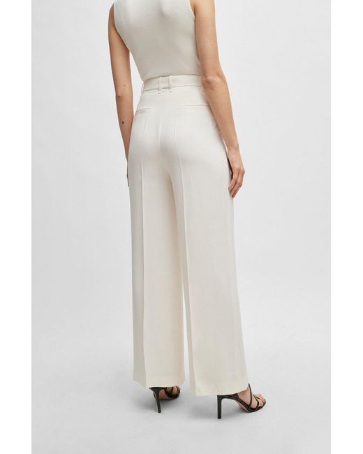 Boss White High-waisted Relaxed-fit Trousers With Wide Leg