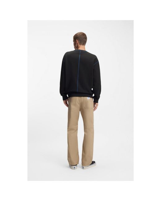 HUGO Black Cotton-Terry Logo Sweatshirt With Contrast Stitching for men