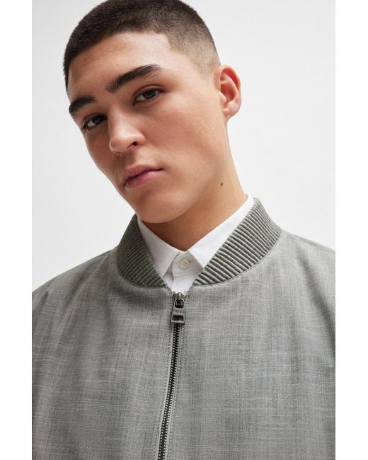 HUGO Gray Slim-fit Jacket In Linen-look Material for men