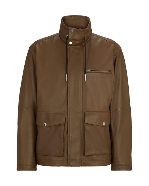Boss Brown Relaxed-fit Jacket In Lamb Leather With Inside Pockets for men