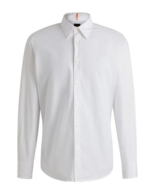 Boss White Regular-fit Shirt In Cotton Poplin With Kent Collar for men