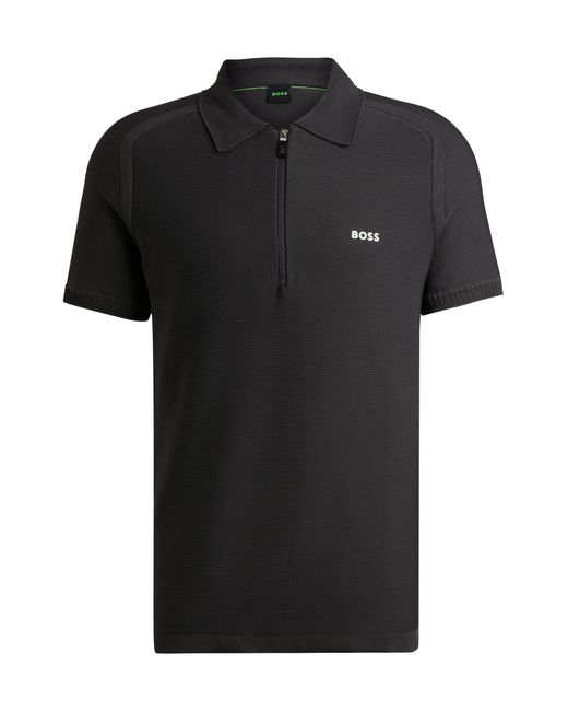 Boss Black Short-sleeved Zip-neck Polo Sweater With Logo Detail for men