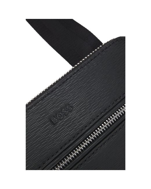 Boss Black Leather Envelope Bag With Emed Logo for men