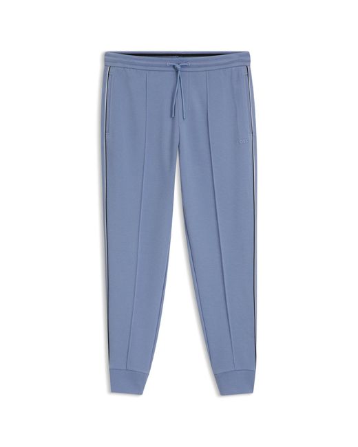 Boss Blue Cotton-Blend Tracksuit Bottoms With Piping Details for men