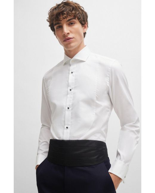 Boss Slim-Fit Hemd aus elastischer Baumwoll-Popeline mit bügelleichtem Finish in White für Herren