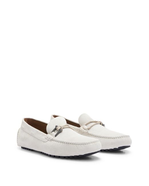 BOSS by HUGO BOSS Driver Moccasins In Suede With Cord And Hardware Details  in White for Men | Lyst