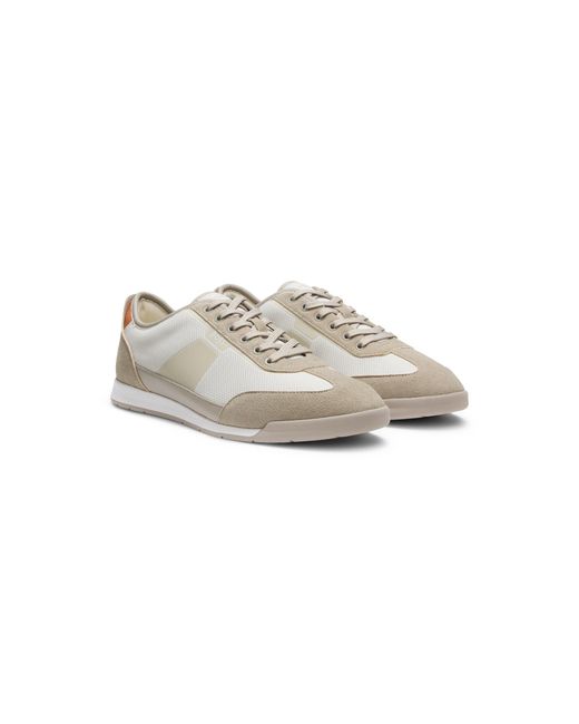 Boss White Mixed-Material Trainers With Ridged Outsole for men