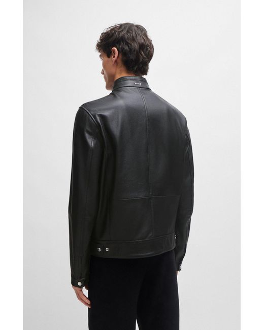 Boss Black Regular-fit Zip-up Jacket In Grained Leather for men