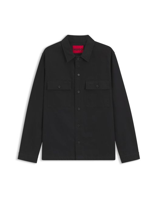HUGO Oversized Hemd Aus Baumwoll-Gabardine Mit Brusttaschen in Black für Herren