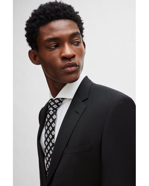 Boss Black Regular-fit Suit In A Melange Virgin-wool Blend for men