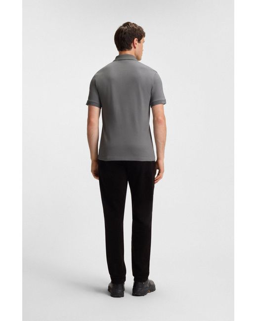 Boss Slim-Fit Poloshirt Aus Stretch-Baumwolle Mit Logo-Aufnäher in Gray für Herren
