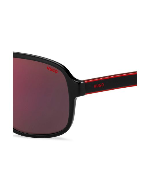 HUGO Brown Black-acetate Sunglasses With Red Shaded Lenses for men
