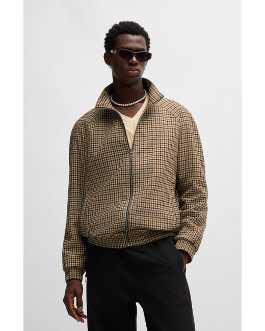 HUGO Modern-Fit Jacke aus elastischem Material-Mix mit Hahnentritt-Muster in Brown für Herren