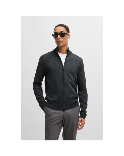 Boss Black Zip-Up Knitted Cardigan for men