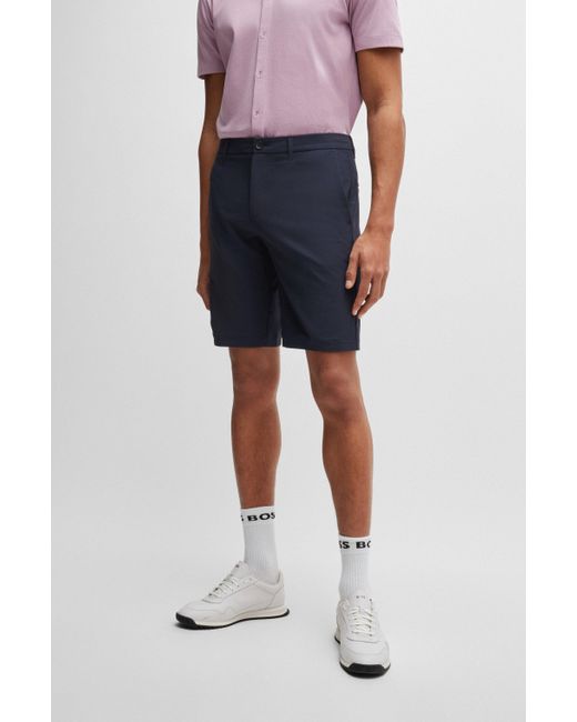 Boss Slim-Fit Shorts aus bügelleichtem Vier-Wege-Stretch in Blue für Herren